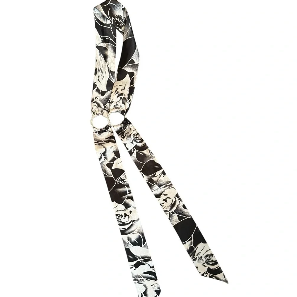 Y2K Style Bling Belt  Rhinestone Accents Black and White Floral Party Floral
